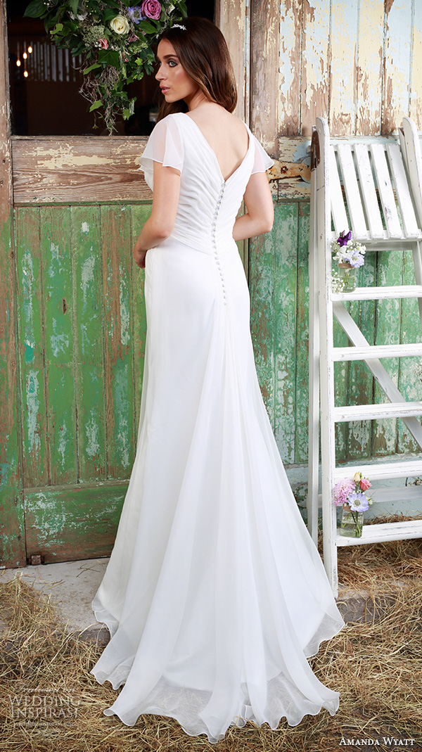 amanda wyatt 2016 bridal dresses pretty sheath a  line wedding dress v neck butterfly sleeves ruche bodice logan back