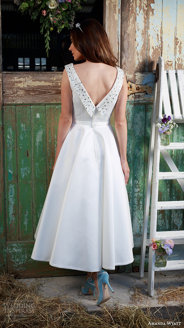 amanda wyatt 2016 bridal dresses pretty tea length short wedding dress boat neckline satin simple v back style aria