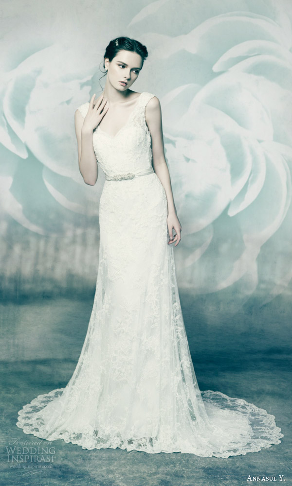annasul y bridal 2016 zircon sleeveless lace sheath wedding dress