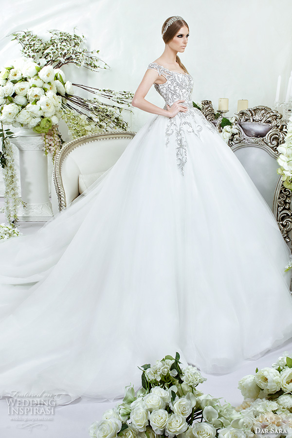 dar sara bridal 2016 wedding dresses beautiful thick embroidered strap bodice tulle ball gown