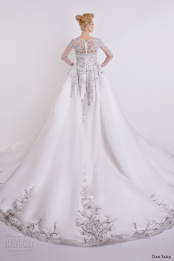 dar sara bridal 2016 wedding dresses gorgeous a line gown embellished sheer long sleeves beaded bodice back view