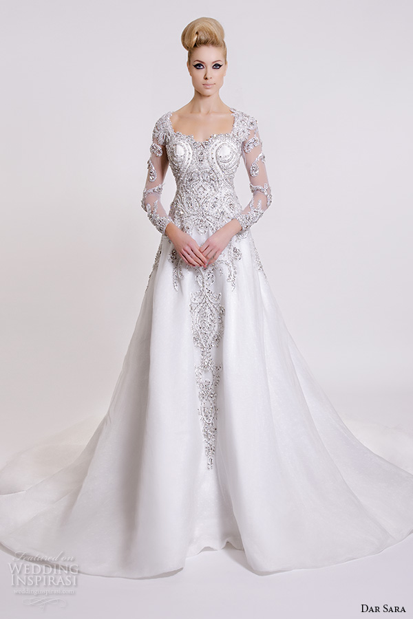 dar sara bridal 2016 wedding dresses gorgeous a line gown embellished sheer long sleeves beaded bodice