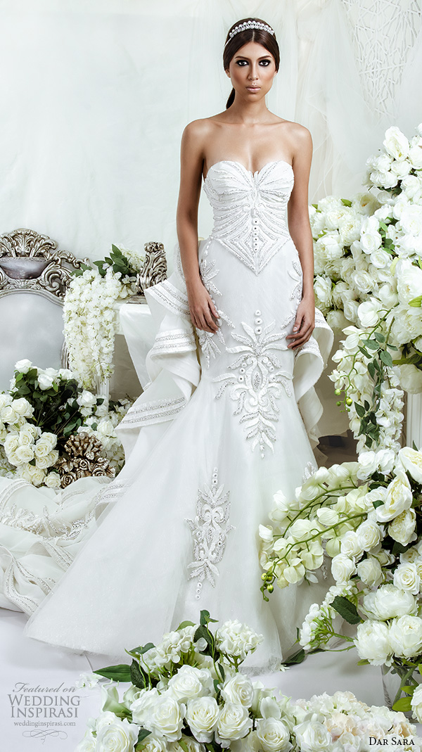 dar sara bridal 2016 wedding dresses strapless sweetheart neckline embroidered mermaid gown fit flare trumpet