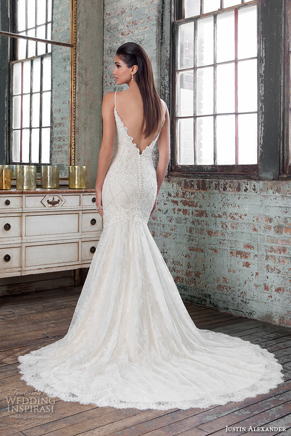 justin alexander signature spring 2016 beautiful mermaid wedding dress fit flare trumpet spagetti strap sweetheart neckline beaded applique 9819 open v low back