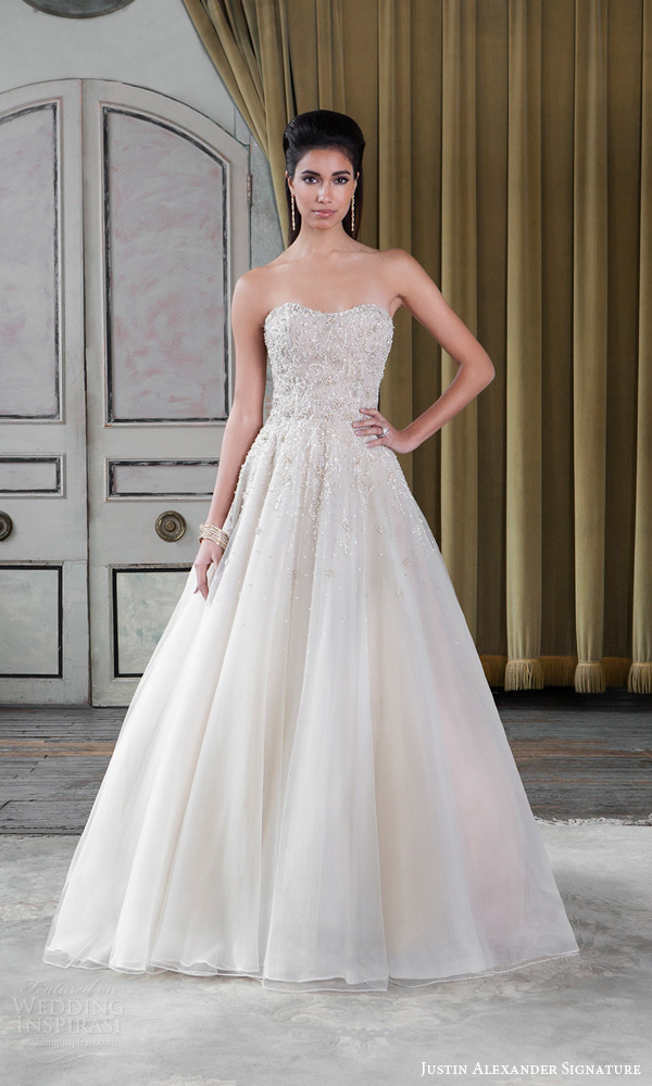 justin alexander signature spring 2016 strapless fully beaded tulle organza ball gown wedding dress style 9807