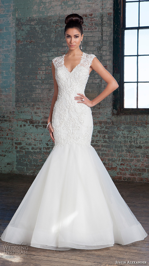 justin alexander signature spring 2016 stunning mermaid wedding dress v neckline sleeveless lace embroidered gown 9812