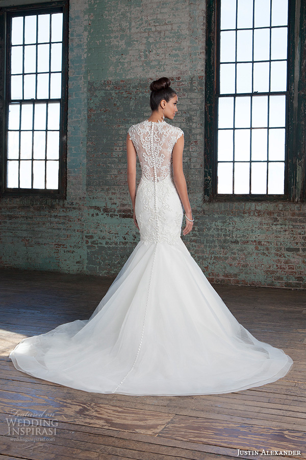 justin alexander signature spring 2016 stunning mermaid wedding dress v neckline sleeveless lace embroidered gown 9812.sheer lace back