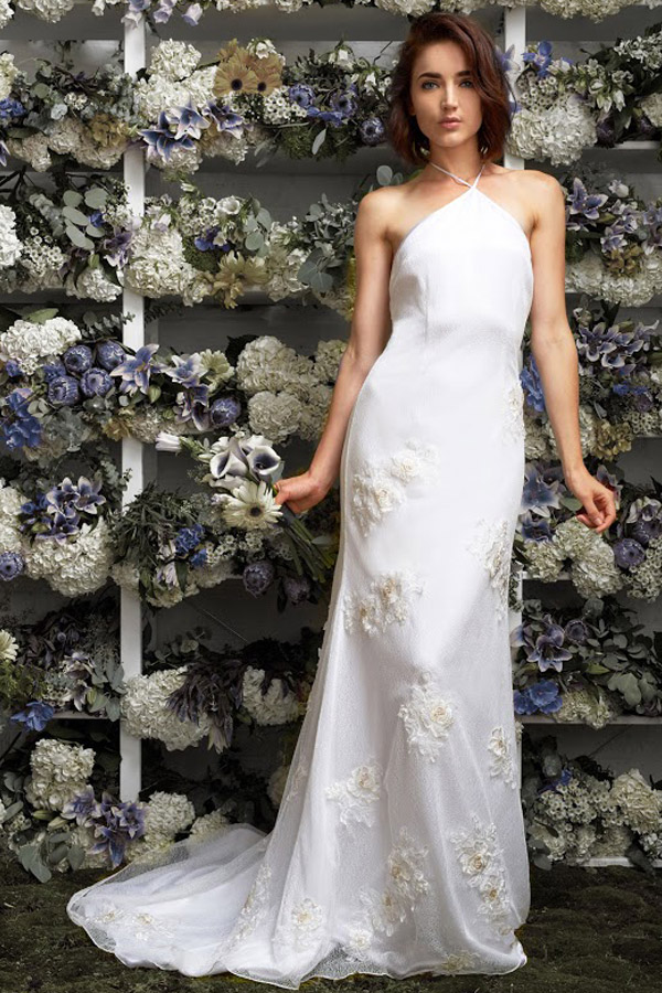lakum kleinfeld bridal exclusive wedding dress molly halter gown japanese mesh overlay