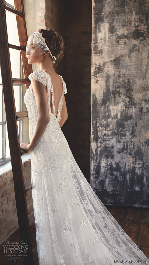 lusan mandongus 2016 wedding dresses cap sleeves open low back embroidered beautiful sheath gown regulus