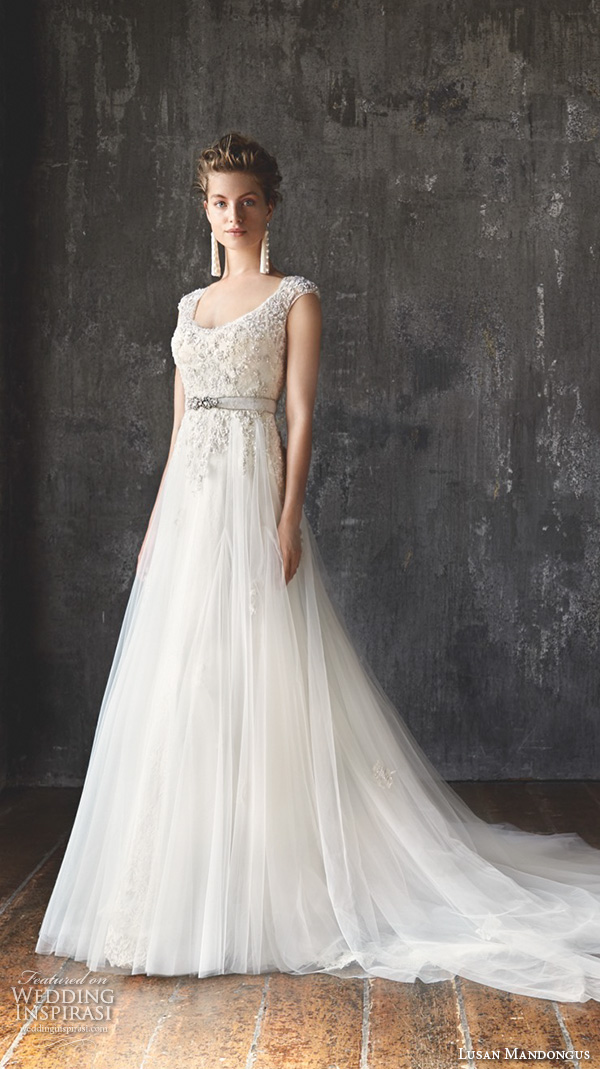 lusan mandongus 2016 wedding dresses cap sleeves scoop neckline beaded embroidered bodice tulle skirt beautiful a line gown mira