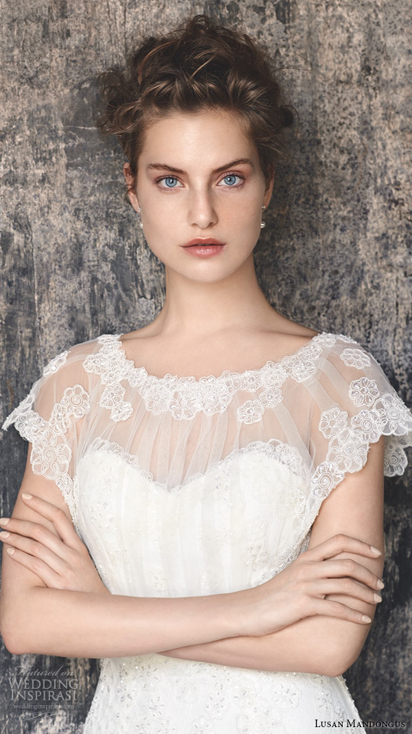 lusan mandongus 2016 wedding dresses sheer lace jewel neckline cap sleeves wedding gown vela