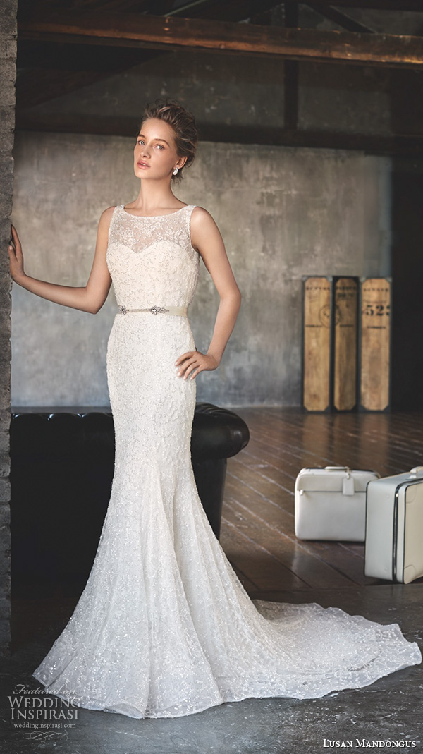 lusan mandongus 2016 wedding dresses sleeveless bateau neckline lace bodice beautiful elegant trumpet mermaid gown castor