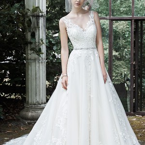 maggie sottero fall 2015 wedding dresses beautiful a line ball gown lace strap v neckline embroidered bodice sybil