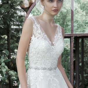 maggie sottero fall 2015 wedding dresses beautiful a line ball gown lace strap v neckline embroidered bodice sybil closeup