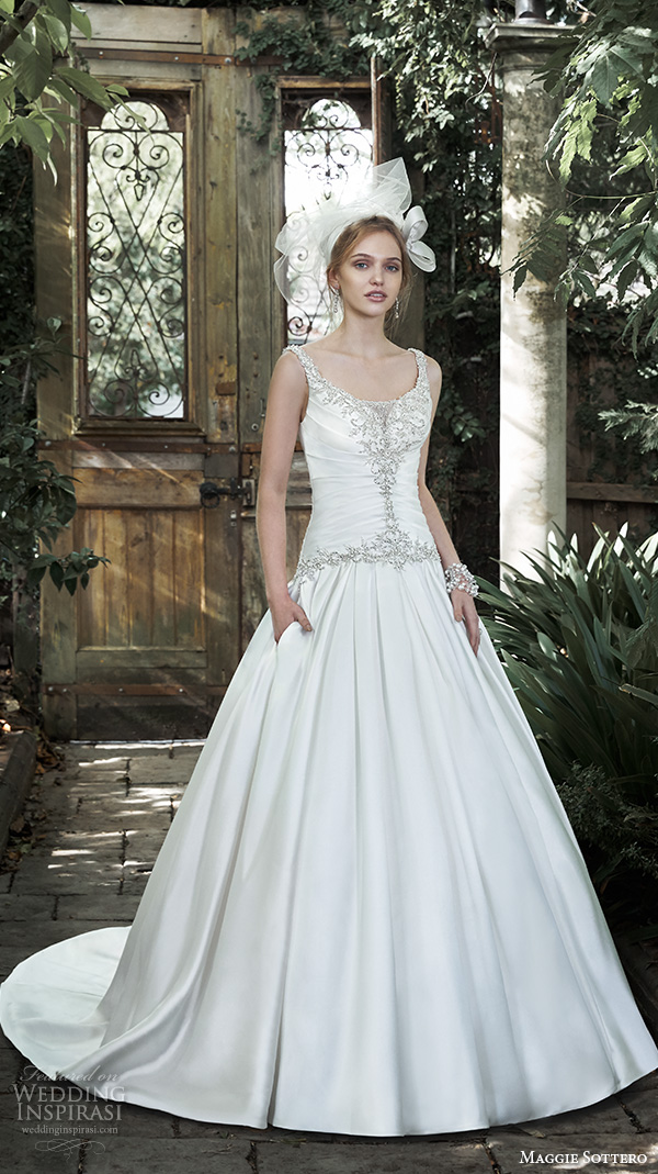 maggie sottero fall 2015 wedding dresses beautiful a line ball gown scoop neckline pleated bodice skirt with pockets astonia