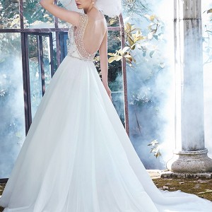 maggie sottero fall 2015 wedding dresses beautiful a line gown bateau beaded jeweled neckline cap sleeves crystal embellishment bodice  leandra back