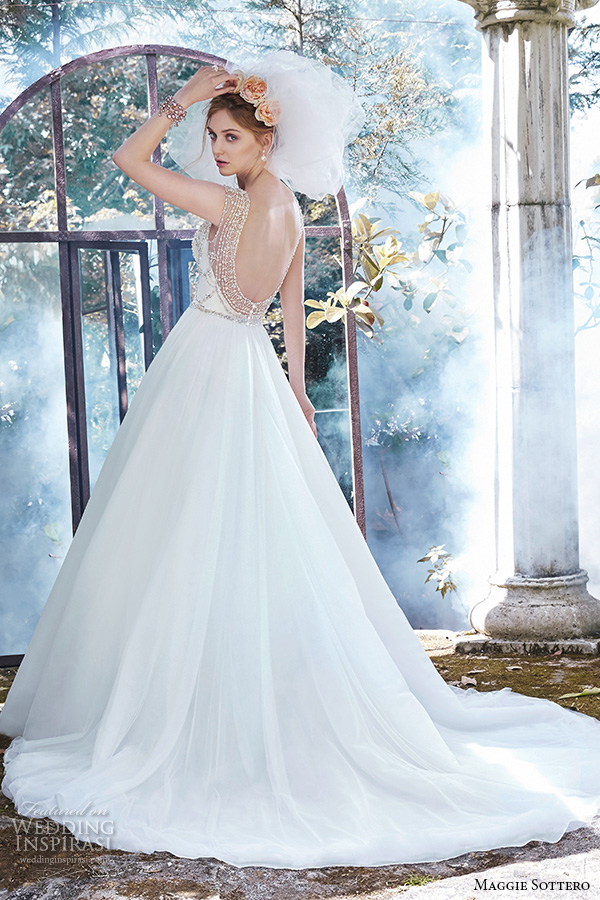 maggie sottero fall 2015 wedding dresses beautiful a line gown bateau beaded jeweled neckline cap sleeves crystal embellishment bodice  leandra back