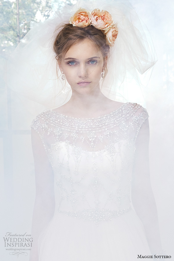 maggie sottero fall 2015 wedding dresses beautiful a line gown bateau beaded jeweled neckline cap sleeves crystal embellishment bodice  leandra