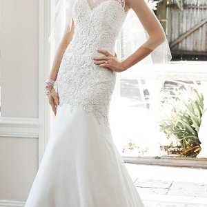 maggie sottero fall 2015 wedding dresses beautiful sheath gown illusion sweetheart neckline cap sleeves embroidered bodice pearl crystals tenley