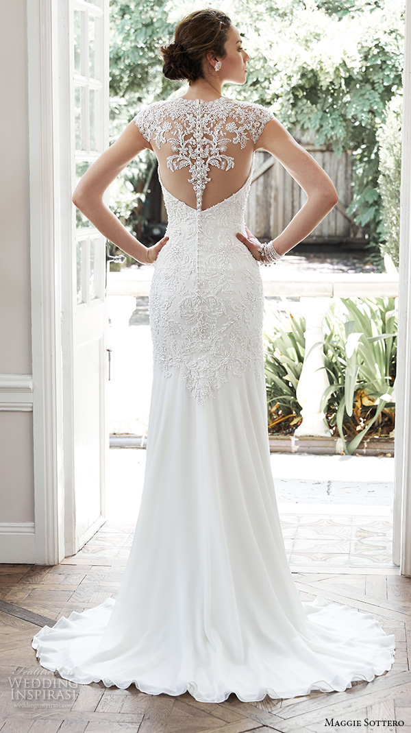 maggie sottero fall 2015 wedding dresses beautiful sheath gown illusion sweetheart neckline cap sleeves embroidered bodice pearl crystals tenley back