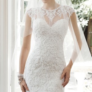 maggie sottero fall 2015 wedding dresses beautiful sheath gown illusion sweetheart neckline cap sleeves embroidered bodice pearl crystals tenley closeup