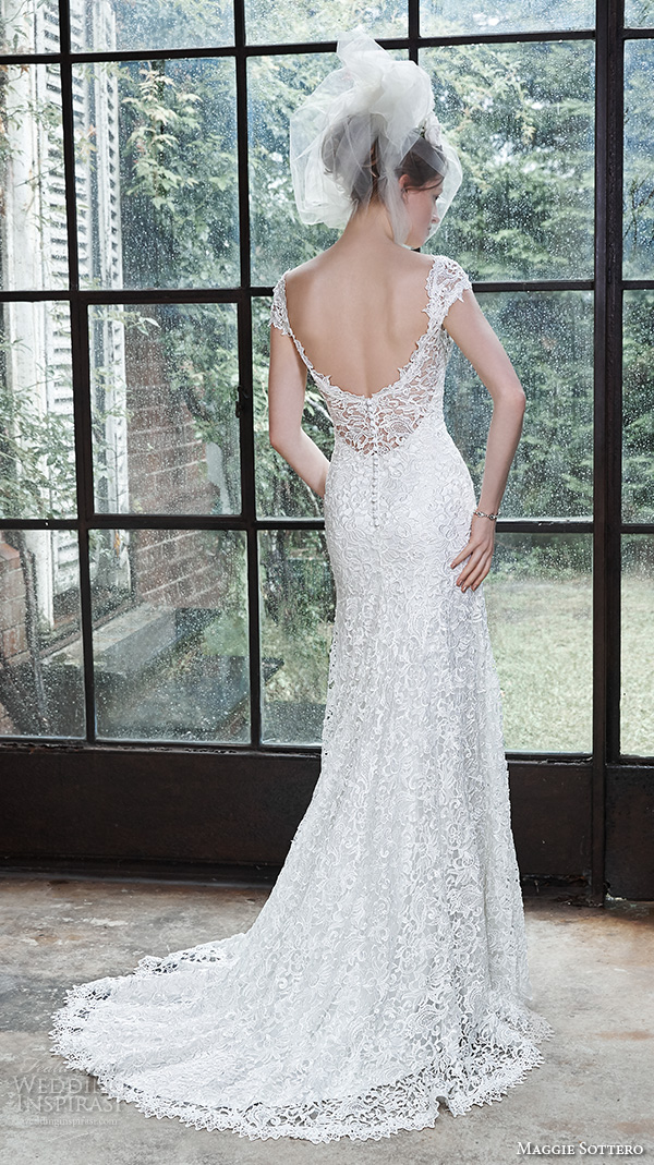 maggie sottero fall 2015 wedding dresses beautiful sheath gown lace cap sleeves lace embroidery sweetheart neckline scoop back luella  