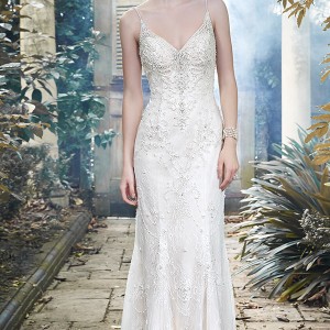 maggie sottero fall 2015 wedding dresses beautiful sheath gown spagetti strap v neckline pearl beaded bodice miela