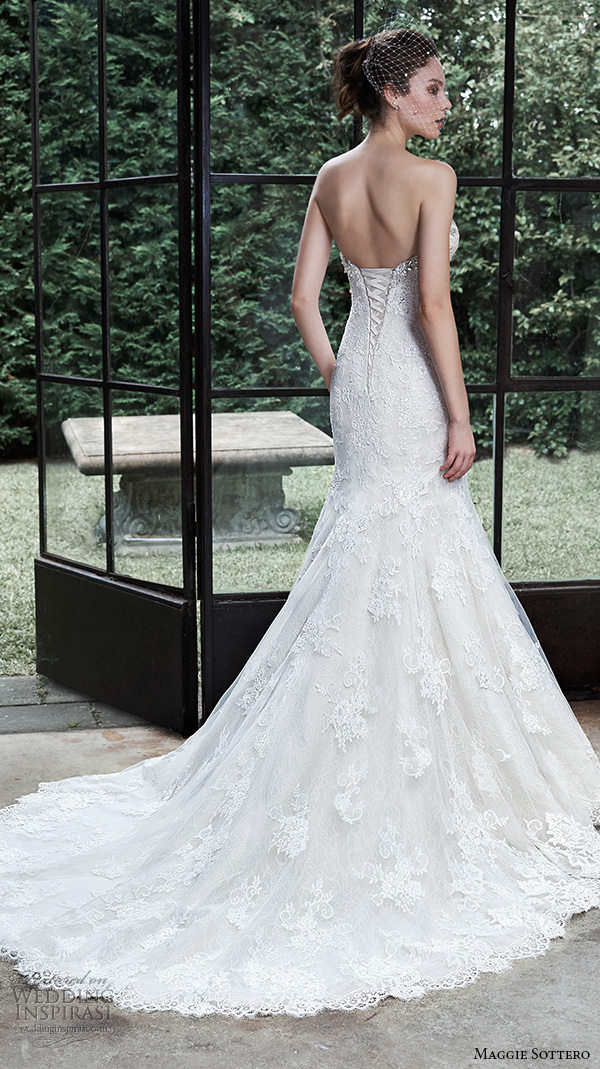 maggie sottero fall 2015 wedding dresses gorgeous mermaid gown fit flare trumpet strapless sweetheart neckline crystal lace embroidery amarosa back