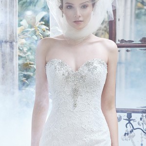 maggie sottero fall 2015 wedding dresses gorgeous mermaid gown fit flare trumpet strapless sweetheart neckline crystal lace embroidery amarosa closeup