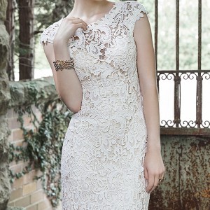 maggie sottero fall 2015 wedding dresses gorgeous stunning sheath gown jewel neckline cap sleeves trudy closeup