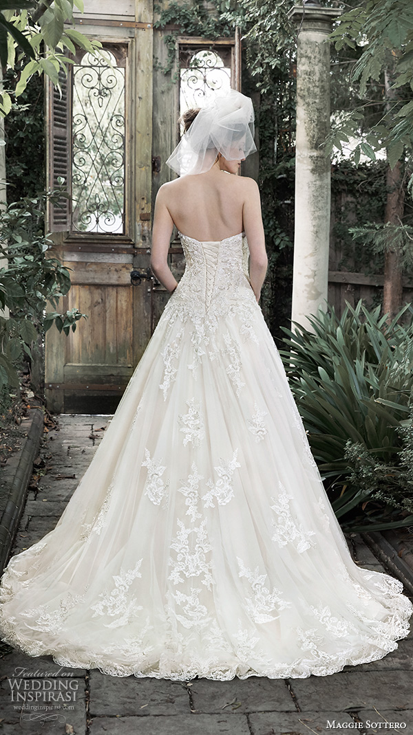 maggie sottero fall 2015 wedding dresses pretty a line bridal ball gown detachable straps strapless sweetheart neckline  lace pearl embellishment dallsandra back