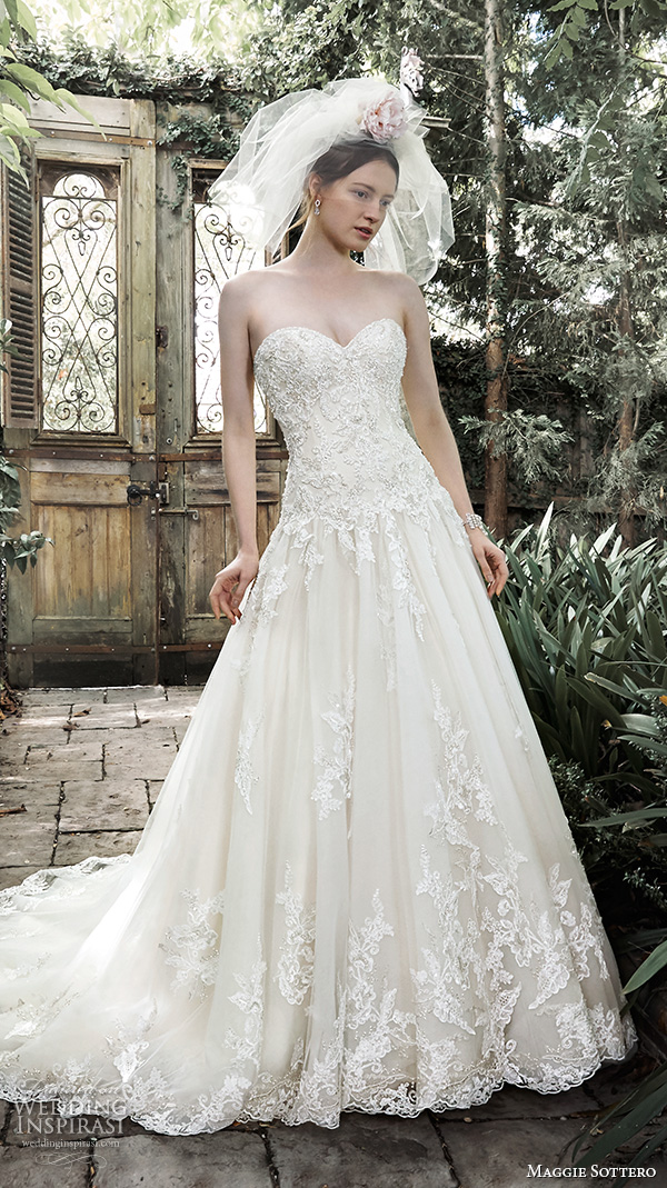 maggie sottero fall 2015 wedding dresses pretty a line bridal ball gown detachable straps strapless sweetheart neckline  lace pearl embellishment dallsandra