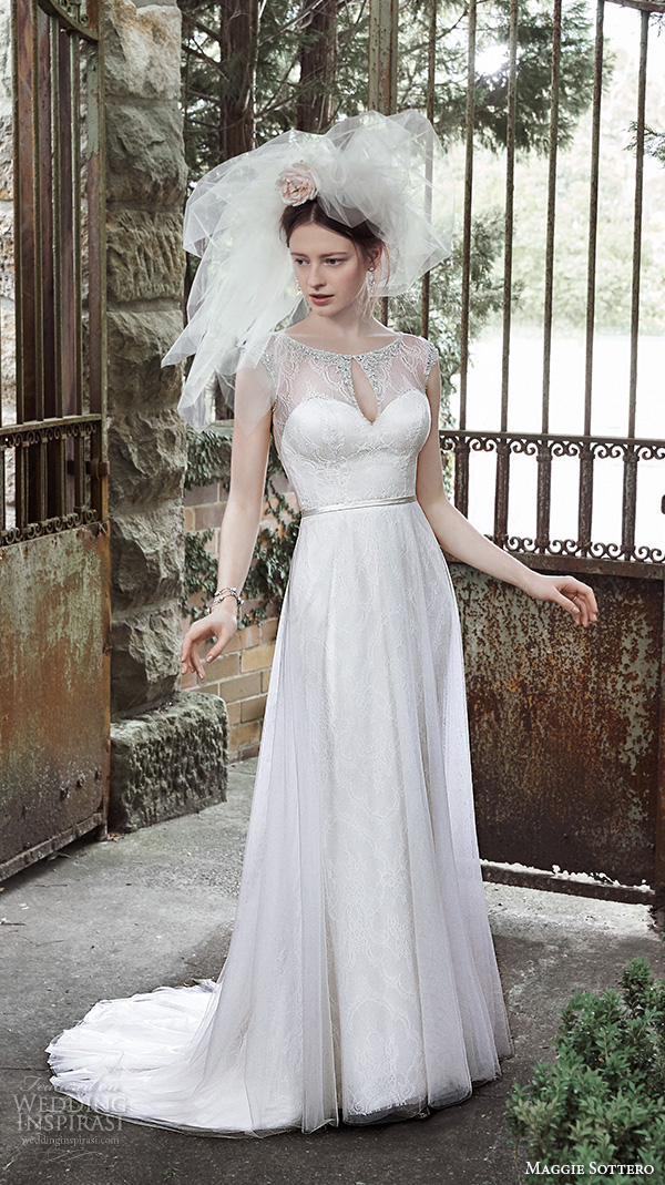 maggie sottero fall 2015 wedding dresses pretty modified a line gown sheer sweetheart neckline cap sleeves cambridge