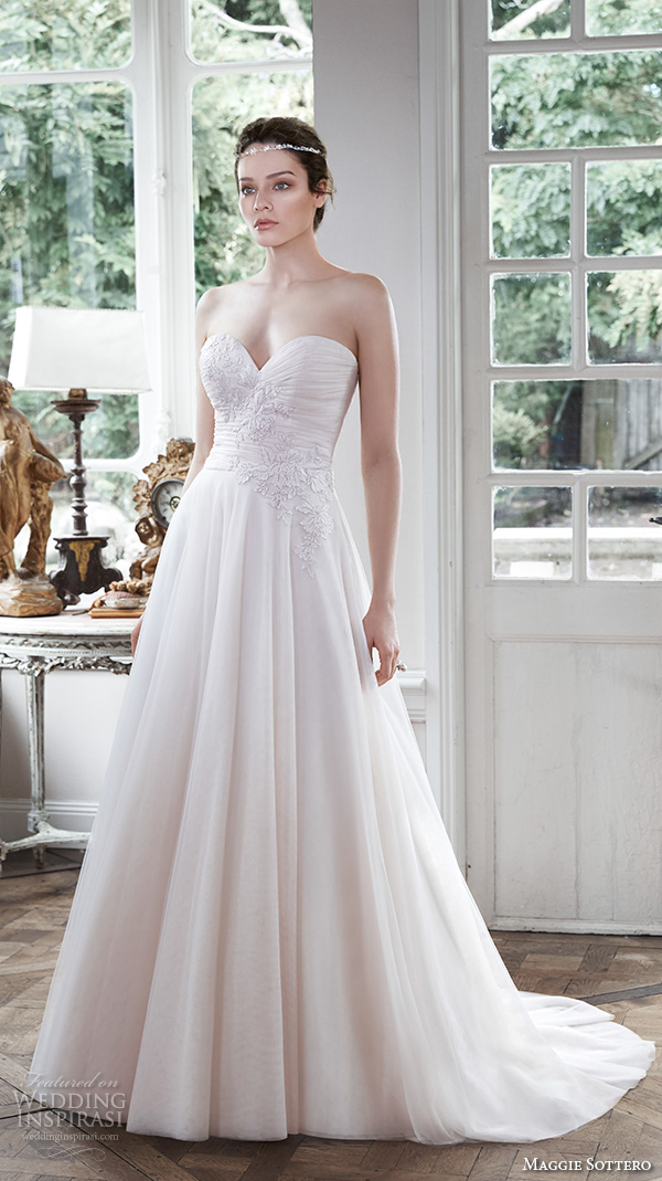 maggie sottero fall 2015 wedding dresses romantic pretty blush pink a line gown strapless sweetheart neckline hattie