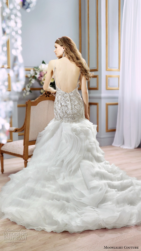moonlight couture spring 2016 wedding dresses beautiful mermaid gown fit flare trumpet spagetti strap sweetheart neckline beaded embroidery h1298 back