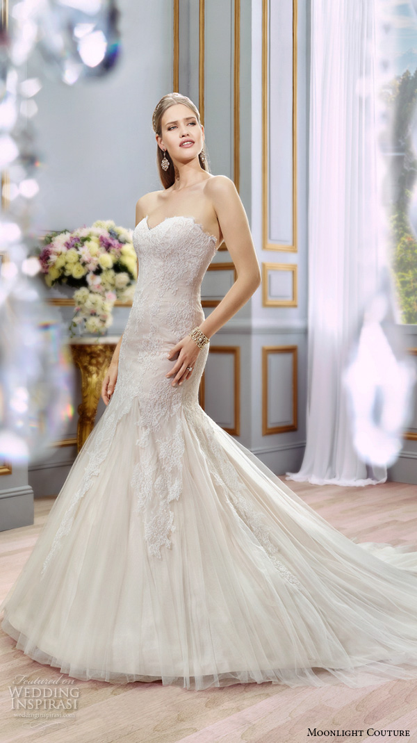 moonlight couture spring 2016 wedding dresses beautiful mermaid gown trumpet fit flare strapless sweetheart neckline lace bodice tulle h1291