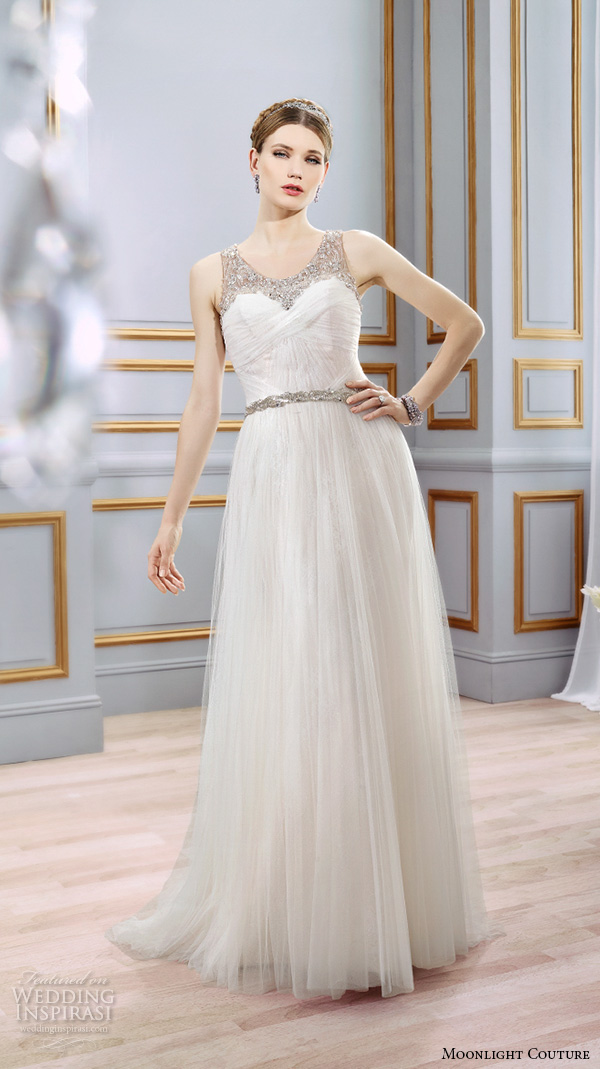 moonlight couture spring 2016 wedding dresses modified a line gown sleeveless beaded strap scoop neckline tulle skirt h1294