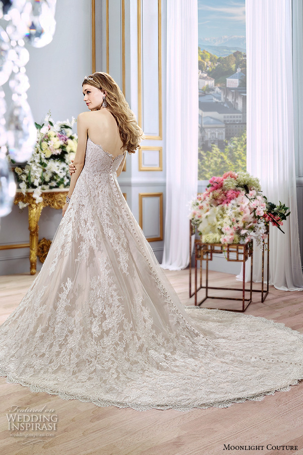 moonlight couture spring 2016 wedding dresses stunning a line gown strapless sweetheart neckline lace emrbroidered chapel train h1296 back