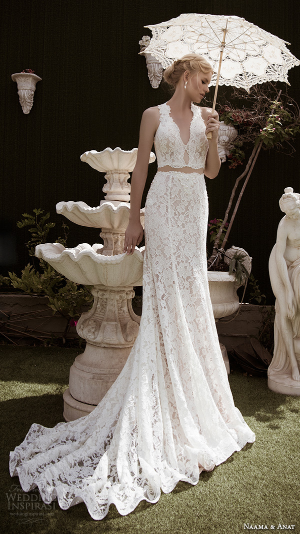 naama anat fall 2016 bridal dresses beautiful sheath wedding dress lace strap v neckline lace crop top style charming