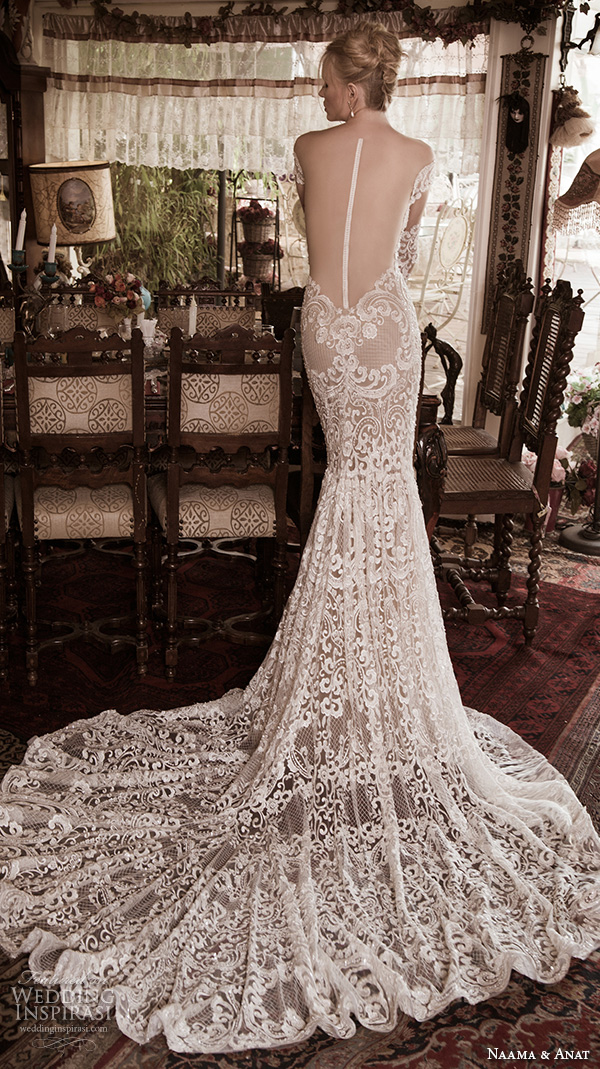 naama anat fall 2016 bridal dresses stunning mermaid wedding dress off the shoulders long sleeves sweetheart neckline lace filigree embroidery style superior illusion look back