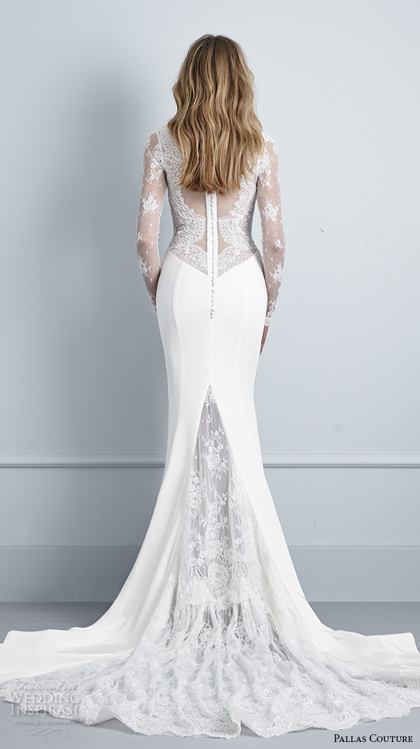 pallas couture 2016 wedding dresses long lace sleeves v neckline crystal beaded beautiful fit flare trumpet mermaid gown illusion lace back angeletta back view