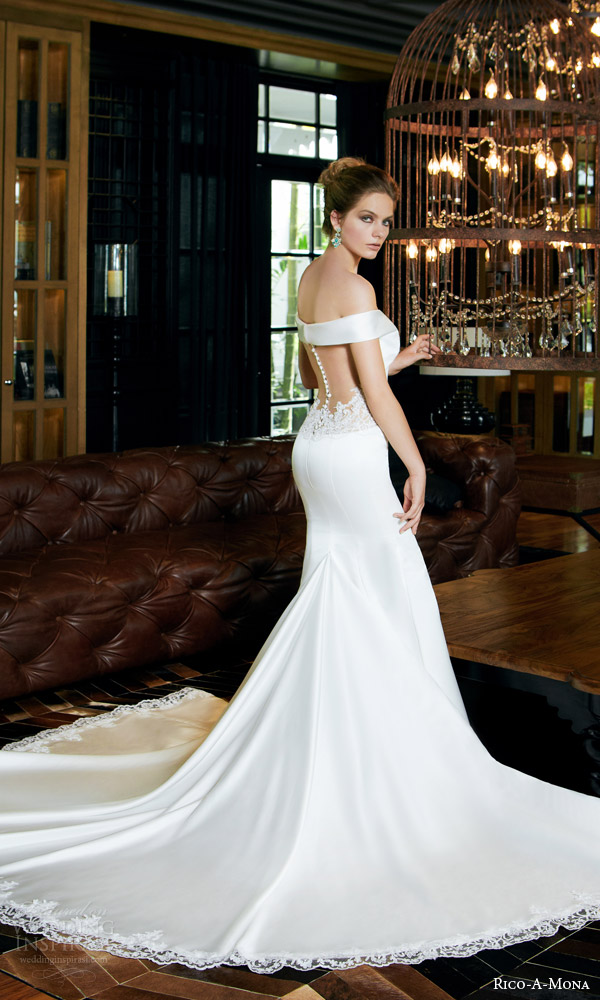rico a mona bridal resort 2015 off shoulder sophisticated wedding dress illusion back view train