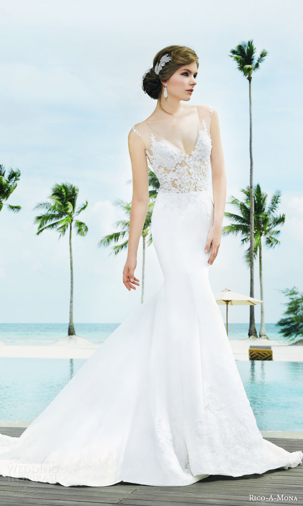 rico a mona bridal resort 2015 sleeveless sheath sexy wedding dress with illusion strap zoom