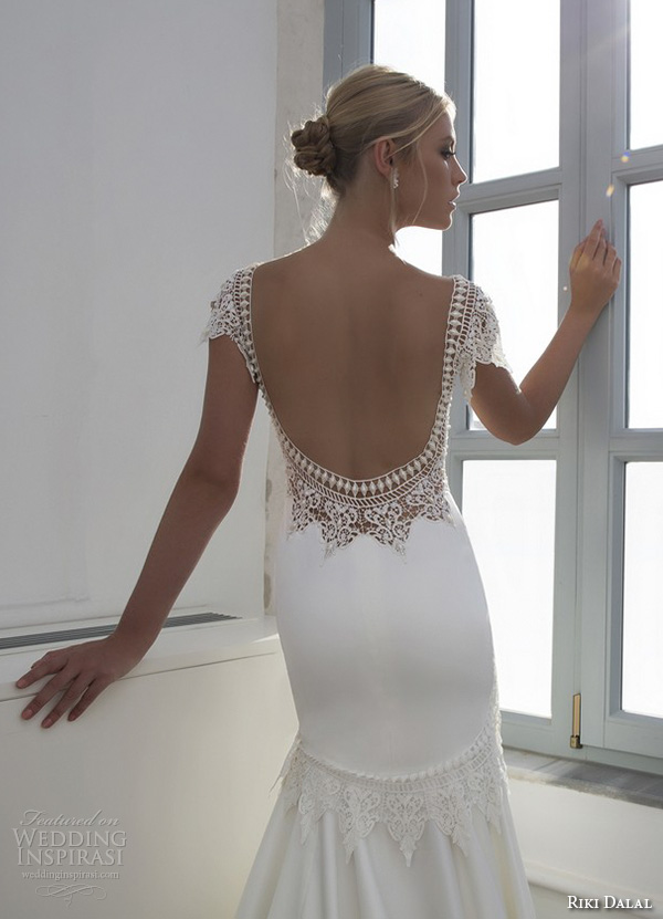 riki dalal 2015 valencia wedding dresses cap sleeves bateau neckline elegant fit flare trumpet mermaid gown low open back closeup back riki dalal 2015 valencia wedding dresses cap sleeves bateau neckline elegant fit flare trumpet mermaid gown low open back closeup back