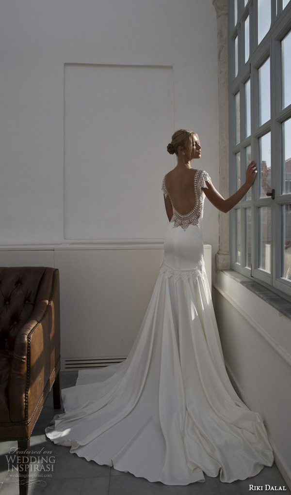 riki dalal 2015 valencia wedding dresses cap sleeves bateau neckline elegant fit flare trumpet mermaid gown low open back