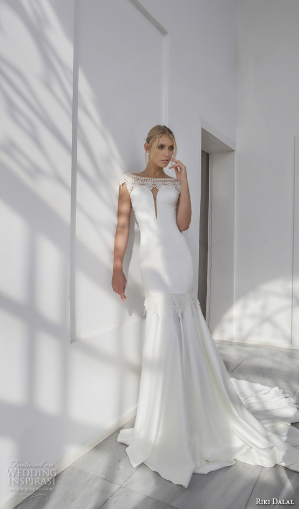 riki dalal 2015 valencia wedding dresses cap sleeves bateau neckline elegant fit flare trumpet mermaid gown