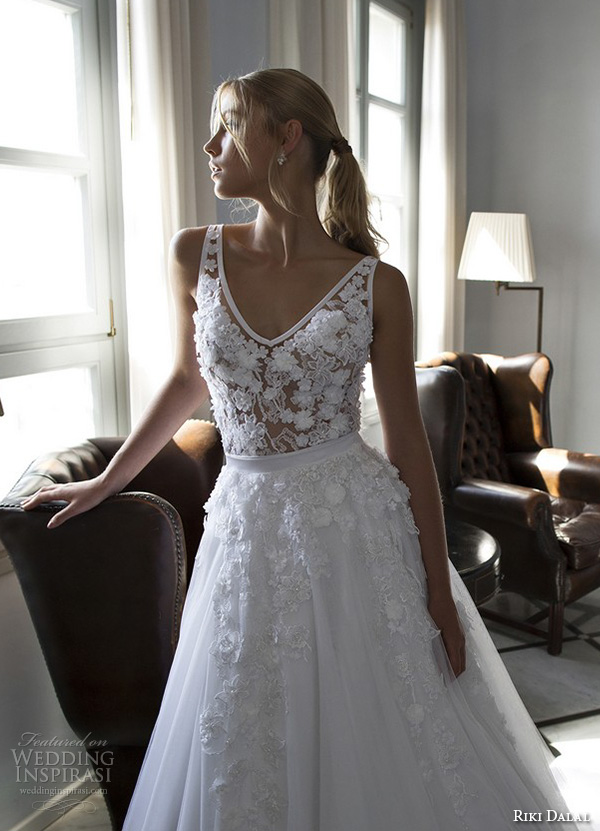 riki dalal 2015 valencia wedding dresses lace embroidered straps v neckline flora embroidered lace bodice beautiful a line gown chapel sheer train