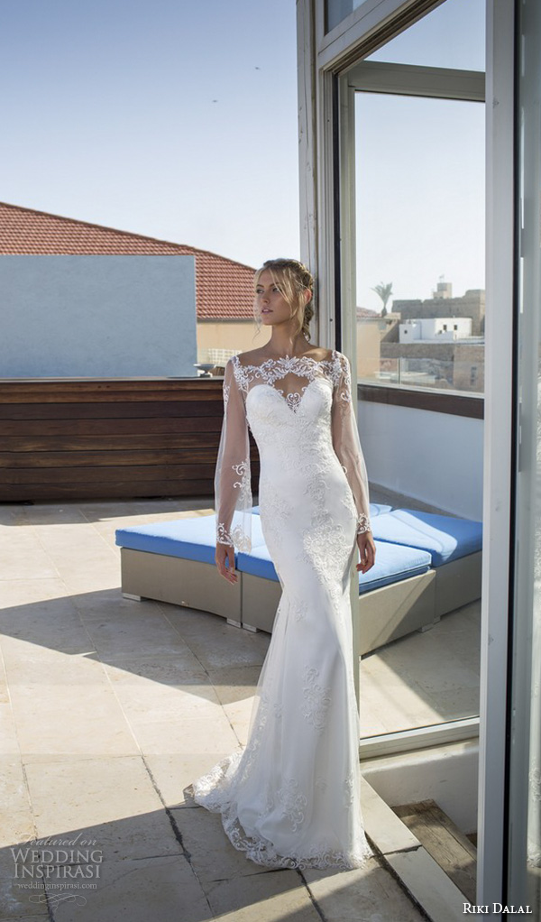 riki dalal 2015 valencia wedding dresses loose lace illusion long sleeves sheer neckline sweetheart embroidered bodice beautiful sheath wedding gown riki dalal 2015 valencia wedding dresses loose lace illusion long sleeves sheer neckline sweetheart embroidered bodice beautiful sheath wedding gown
