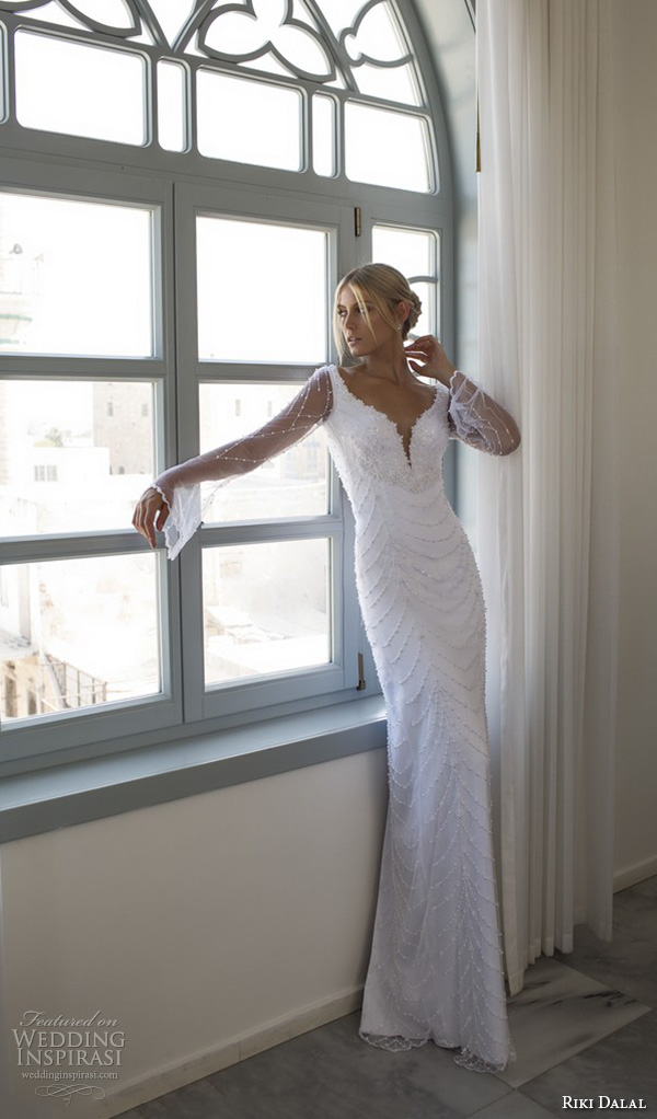 riki dalal 2015 valencia wedding dresses trumpet illusion long sleeves plunging v neckline beaded throughout slim elegant sheath wedding dress riki dalal 2015 valencia wedding dresses trumpet illusion long sleeves plunging v neckline beaded throughout slim elegant sheath wedding dress