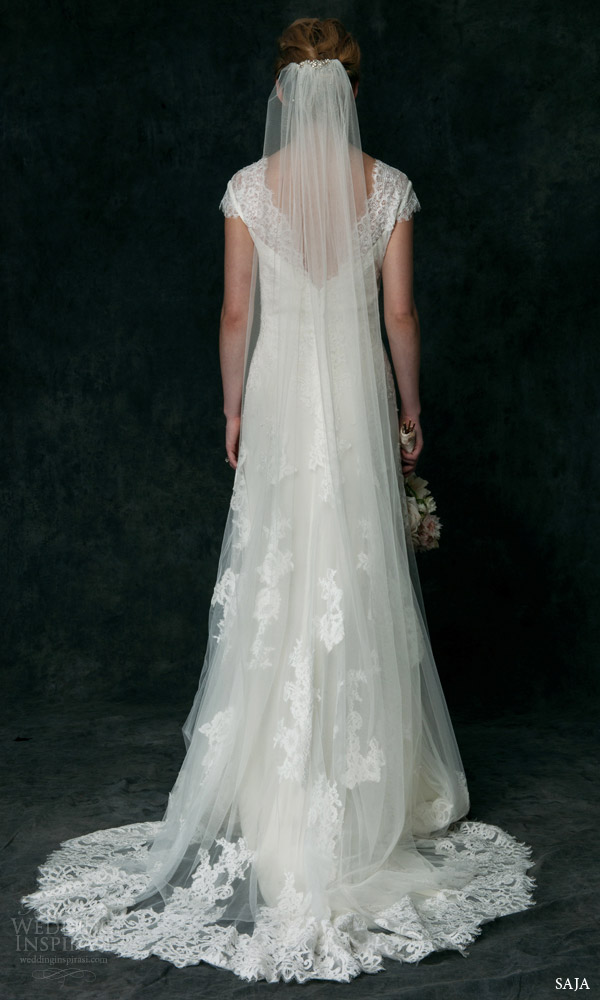 saja bridal 2016 cap sleeve lace embellished tulle wedding dress style ha6024 back view traain